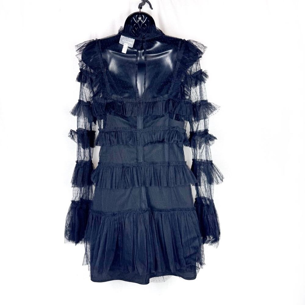 ALICE MCCALL Zen Black Ruffle Tiered Tulle Mesh Long Sleeve Mini Dress US 10 - Picture 4 of 8